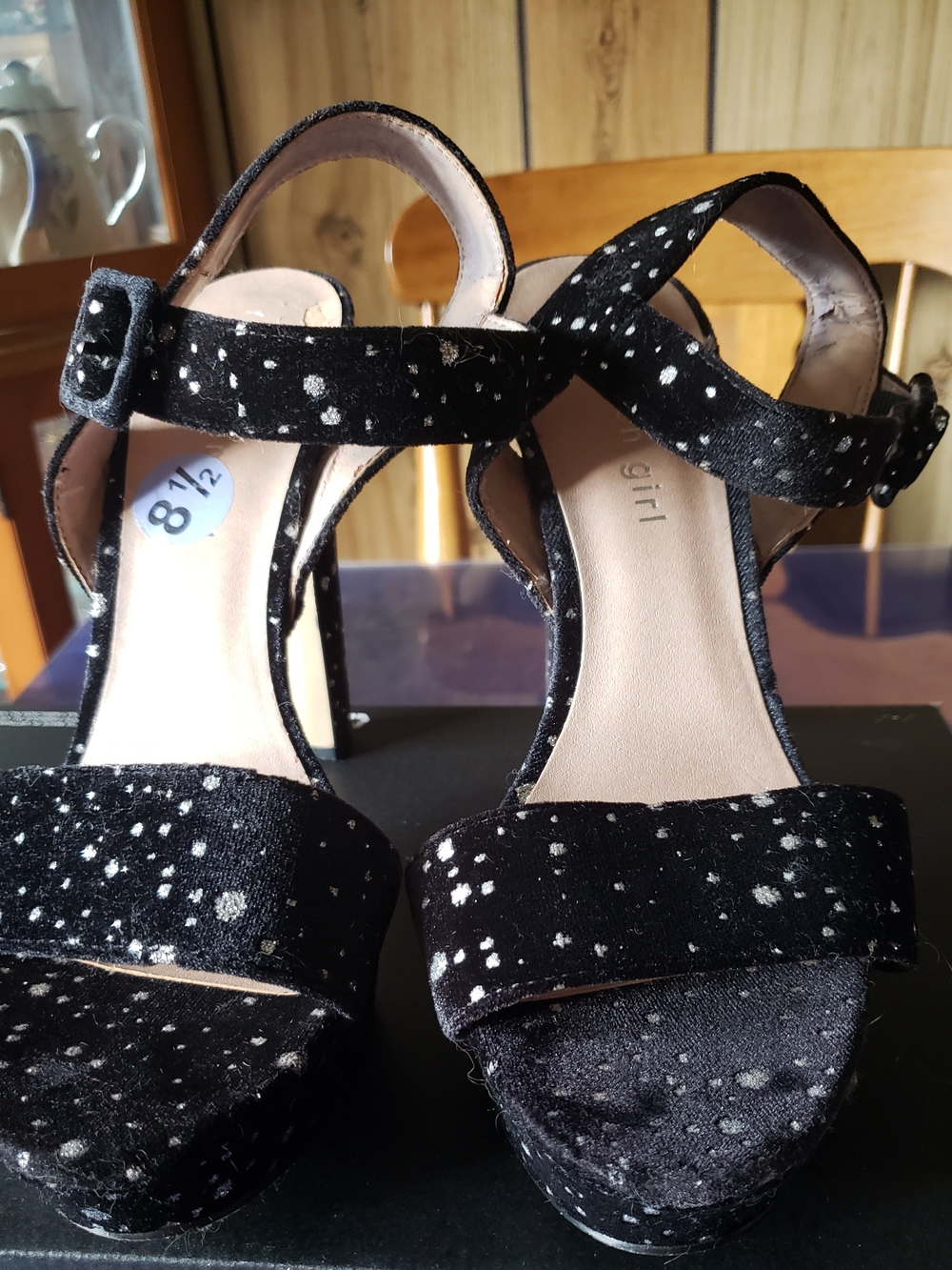 Women's Madden Girl Black Speckled Ankle Strap Heels -